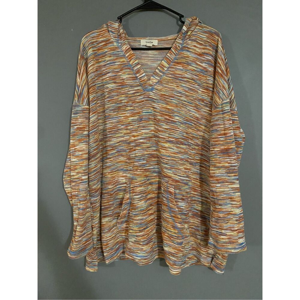 Soleillee Multicolored Pullover Hoooded Sweater Size 2X NWOT
